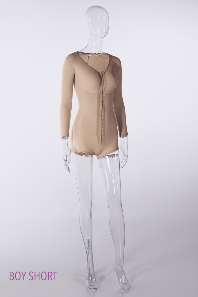 [WFL-BS-XS-N] Women's Full Body Long Sleeves Suit - WFL (Boy Short Leg Length, XS, No Drain Sites, BEIGE)