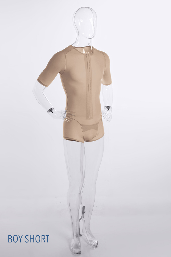 [MFS-BX--XS-N] Men's Full Body Short Sleeves Front Hook & Eye Adjustable Closure - MFS (Boxer Shorts, XS, BEIGE)