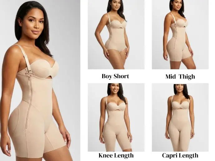 [WM1-BS-XXS-BGE-CB] Step 1: Women's Mid Body Suit - WM1  (XXS, Boy Short Leg Length, Compression, No Drain Sites, BEIGE)