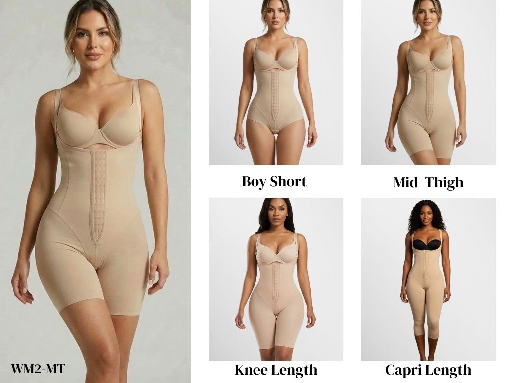 [WM2-BS-XXS-BGE-CB] Step 2: Women's Mid Body Suit - WM2  (XXS, Boy Short Leg Length, Compression, No Drain Sites, BEIGE)